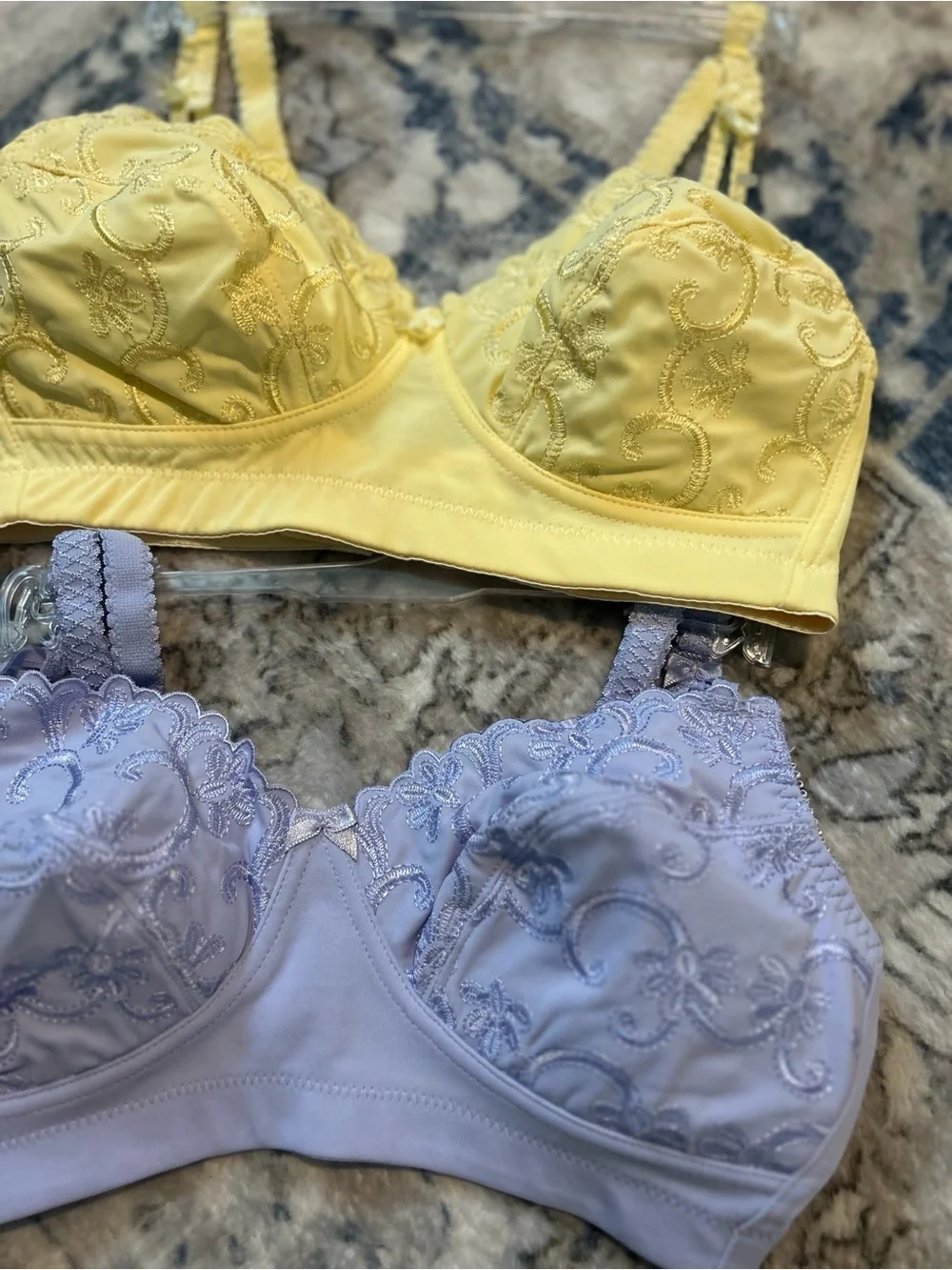 Smart Fir Women's Lace-Embroidered Wireless Bralette - Yellow and Lavender